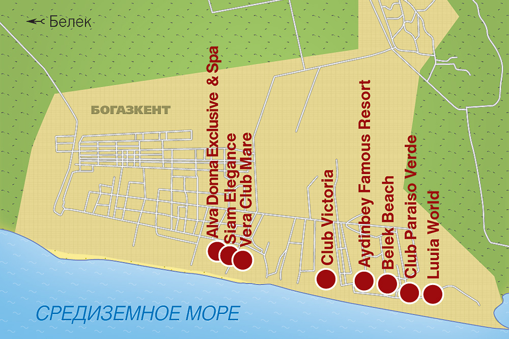 Отели белека на карте с названиями. Белек Богазкент карта. Карта отелей Белека. Богазкент Турция на карте. Богазкент Белек Турция на карте.